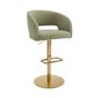 Curved Sage Green Velvet Adjustable Swivel Bar Stool with Gold Metal Base - Runa