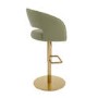 Curved Sage Green Velvet Adjustable Swivel Bar Stool with Gold Metal Base - Runa