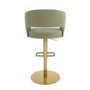 Curved Sage Green Velvet Adjustable Swivel Bar Stool with Gold Metal Base - Runa
