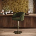 RUN016 Curved Olive Green Velvet Adjustable Swivel Bar Stool with Brass Base - Runa