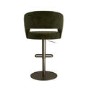 Set of 2 Curved Olive Green Velvet Adjustable Swivel Bar Stools with Brass Base - Runa