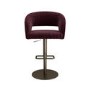 Set of 3 Curved Burgundy Velvet Adjustable Swivel Bar Stools with Brass Base - Runa