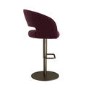 Set of 3 Curved Burgundy Velvet Adjustable Swivel Bar Stools with Brass Base - Runa