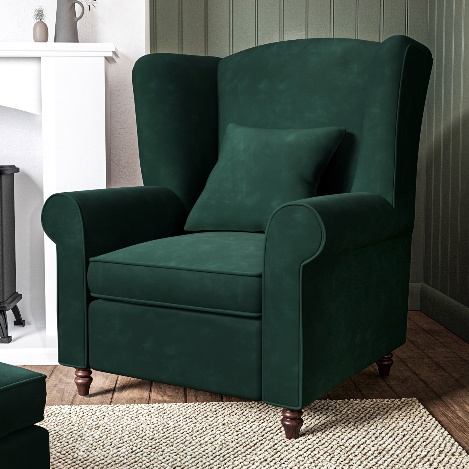 Photo of Green velvet high back armchair - rupert