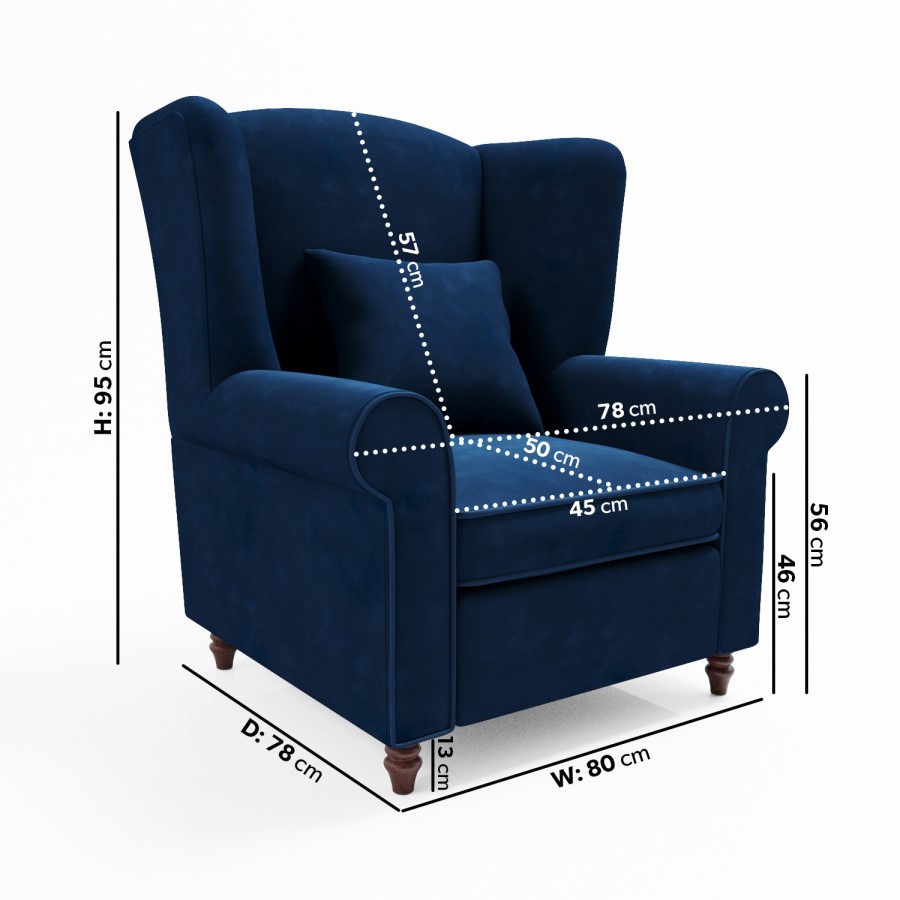 GRADE A2 - Navy Velvet High Back Armchair - Rupert 