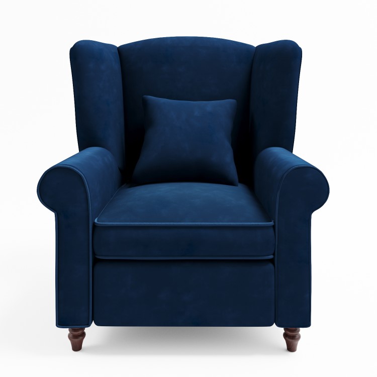 GRADE A2 - Navy Blue Velvet Wingback Armchair - Rupert 