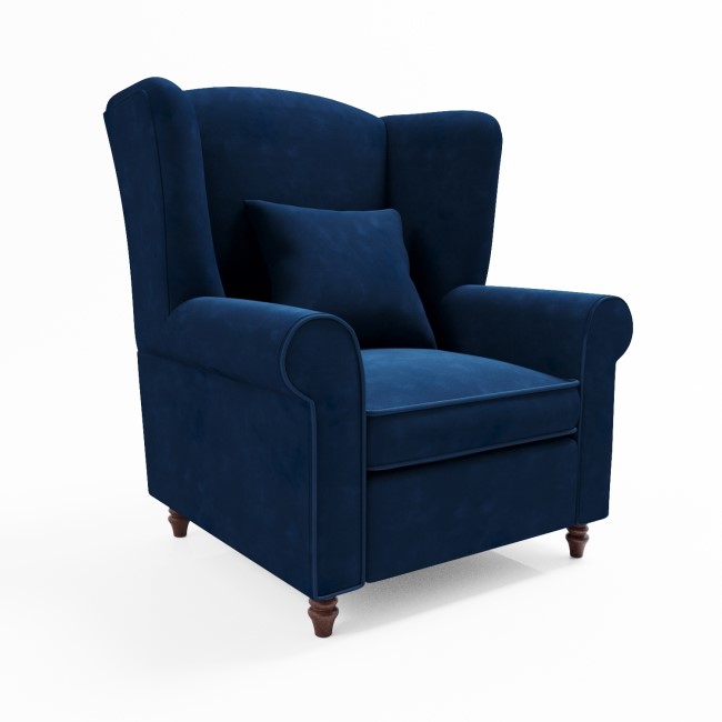 GRADE A2 - Navy Blue Velvet Wingback Armchair - Rupert 