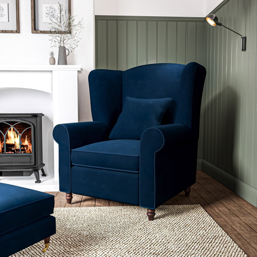 Navy Velvet High Back Armchair - Rupert