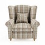 GRADE A1 - Wingback Armchair in Beige Tartan Fabric - Rupert