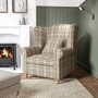 GRADE A1 - Wingback Armchair in Beige Tartan Fabric - Rupert