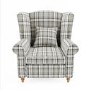 Grey Tartan Fabric High Back Armchair - Rupert