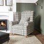 Grey Tartan Fabric High Back Armchair - Rupert