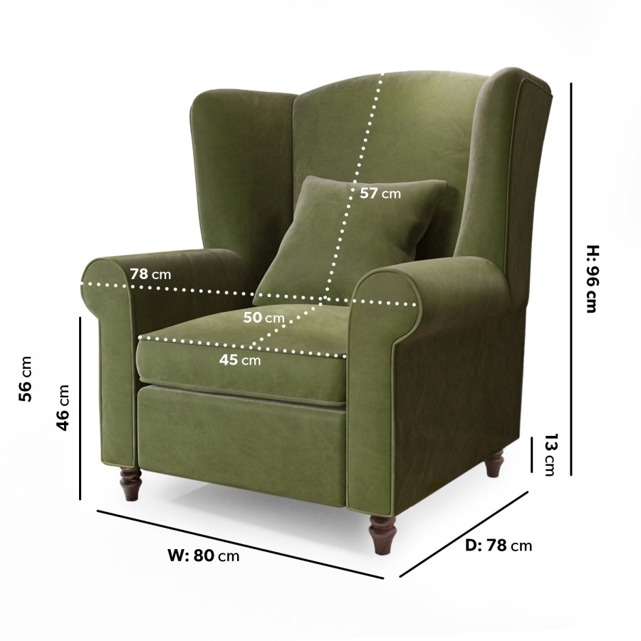 GRADE A2 - Olive Green Velvet Wingback Armchair - Rupert