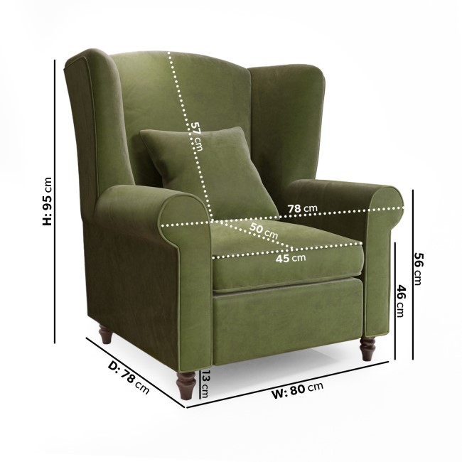 Olive Green Velvet High Back Armchair - Rupert