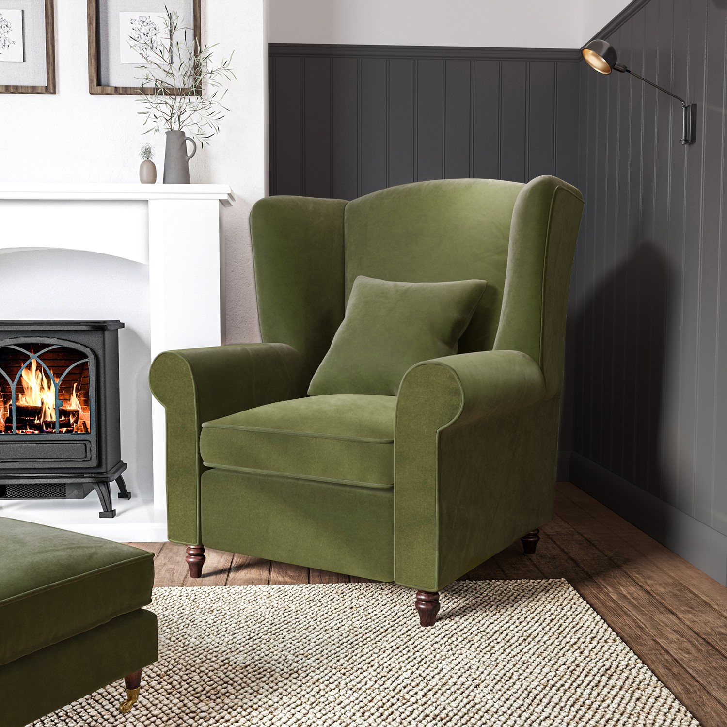 Olive Green Velvet Wingback Armchair Rupert Furniture123