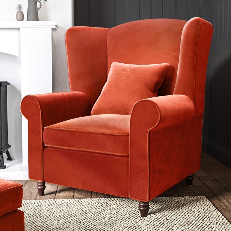 ALMOST PERFECT - Burnt Orange Velvet High Back Armchair - Rupert