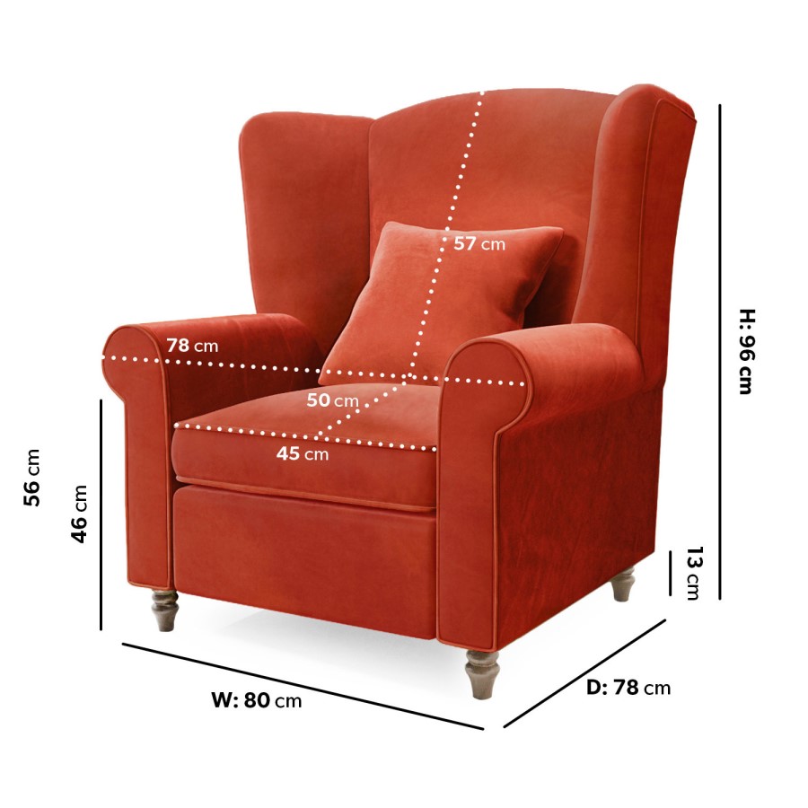GRADE A2 - Burnt Orange Velvet Wingback Chair - Rupert