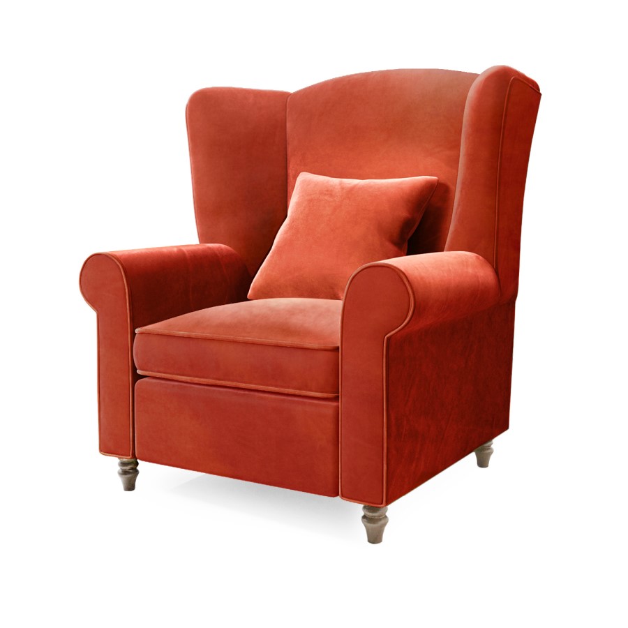 GRADE A1 - Burnt Orange Velvet Wingback Chair - Rupert