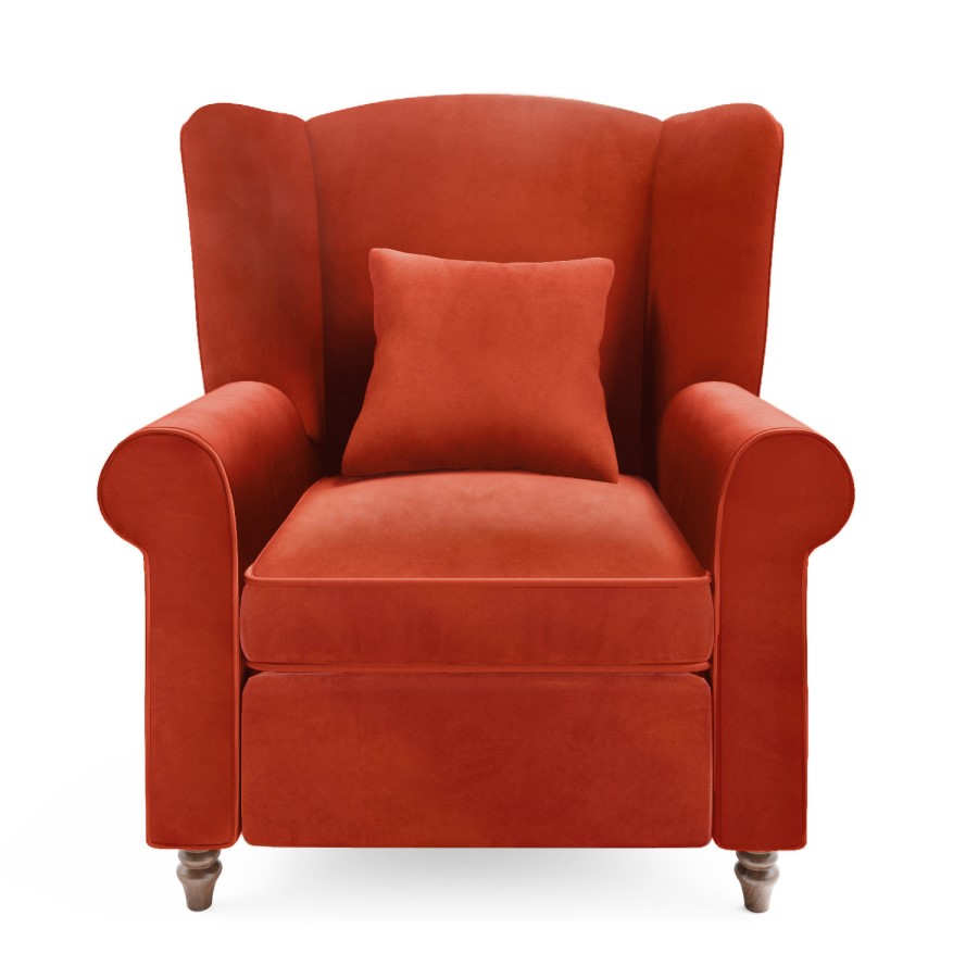 GRADE A2 - Burnt Orange Velvet Wingback Chair - Rupert
