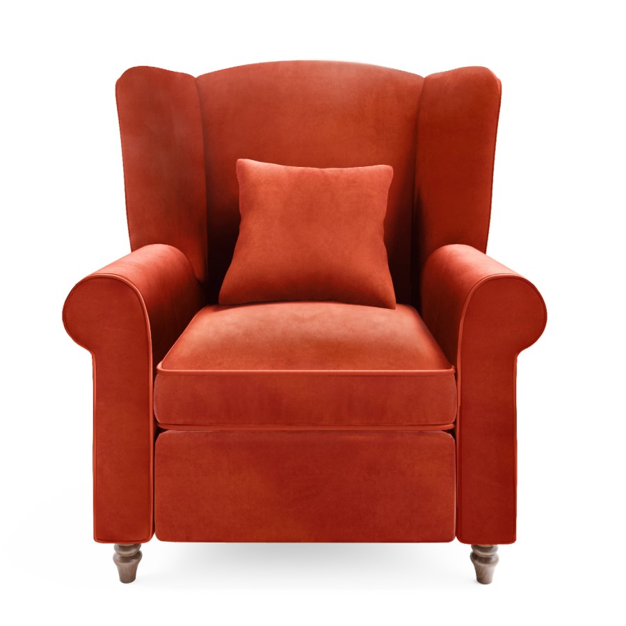 GRADE A1 - Burnt Orange Velvet Wingback Chair - Rupert