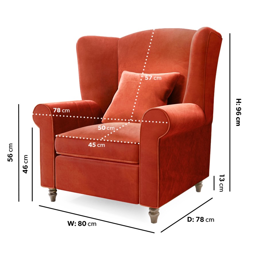 GRADE A2 - Burnt Orange Velvet Wingback Chair - Rupert