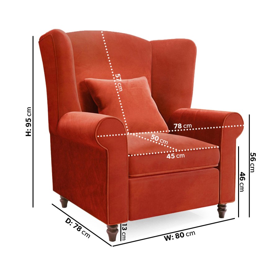 Burnt Orange Velvet High Back Armchair - Rupert