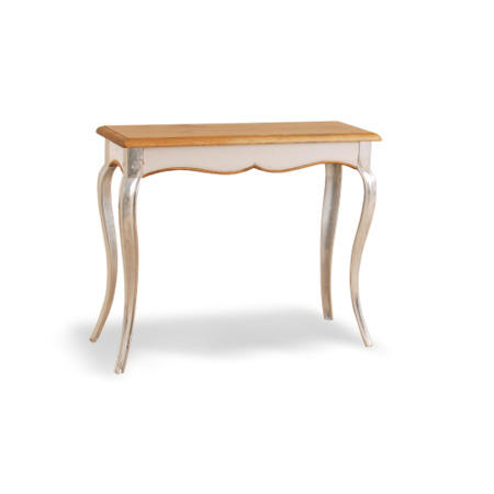 Vintage Glam Pine Hall Table in White with Aluminium Legs