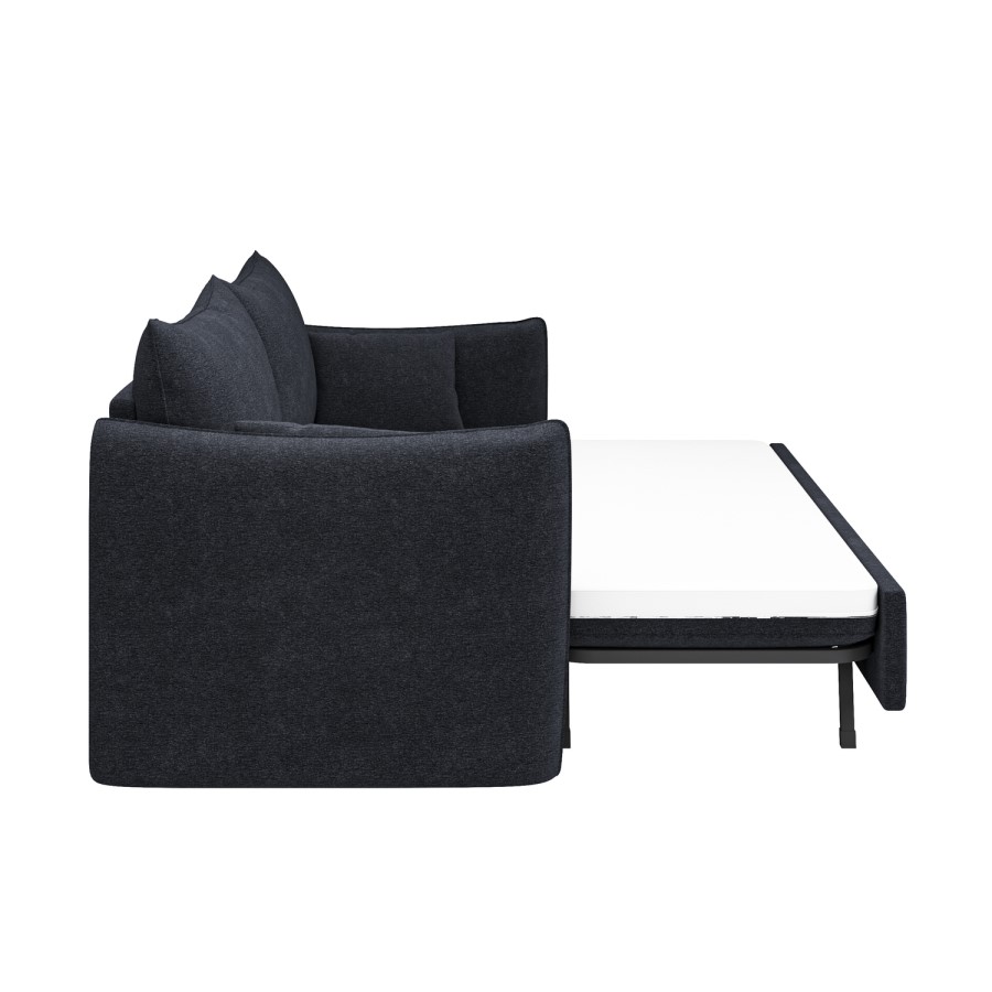 Navy Blue Chenille Fabric 3-Seater Pull Out Sofa Bed - River