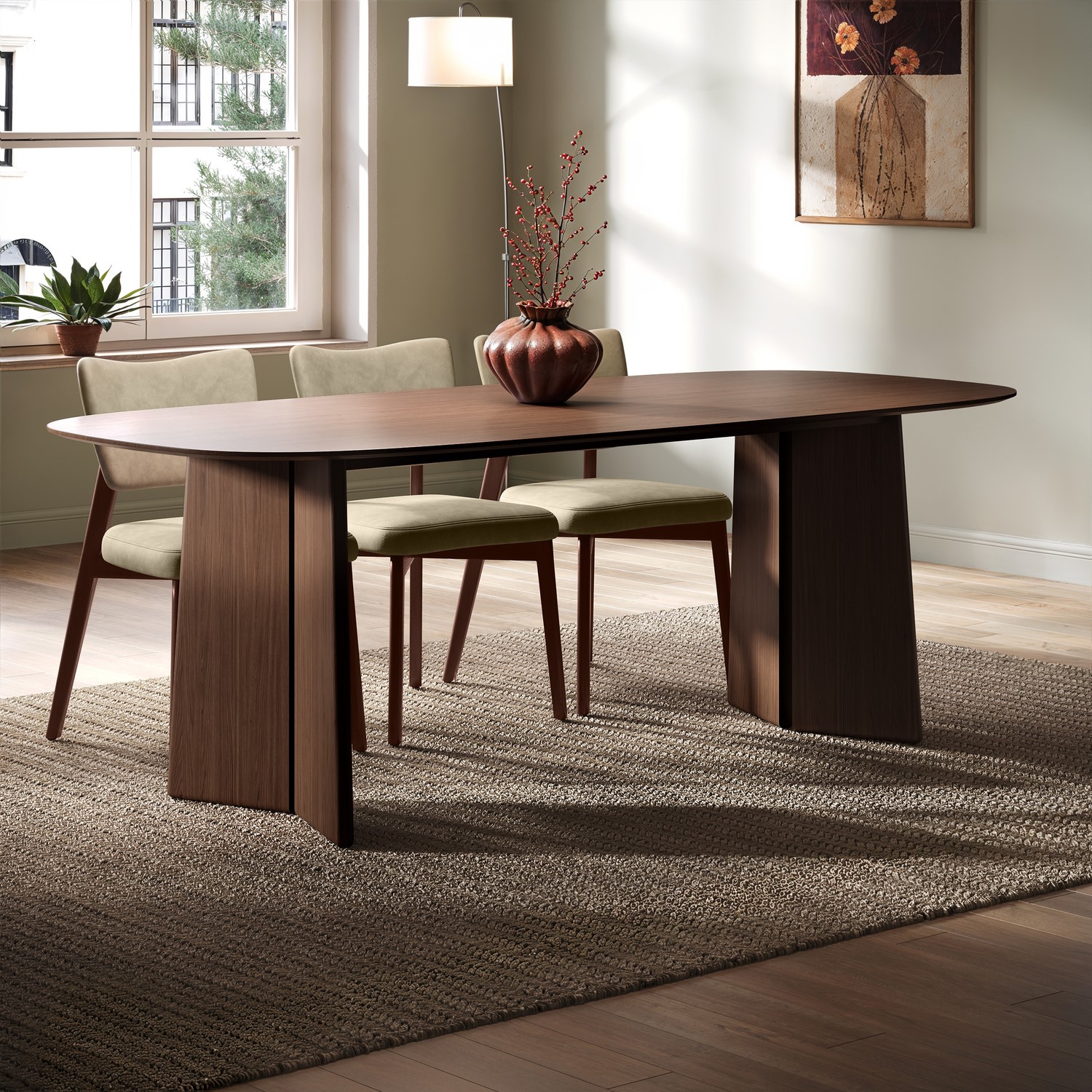 Large Rectangular Walnut Dining Table Seats 6 8