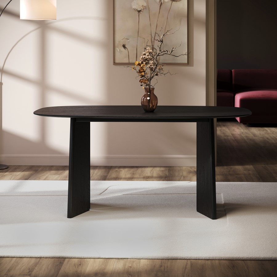 Rectangular Black Wooden Dining Table - Seats 4 - 6 - Rivo