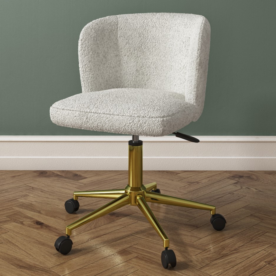 Rowan Cream Teddy Fabric Office Chair with Gold Legs