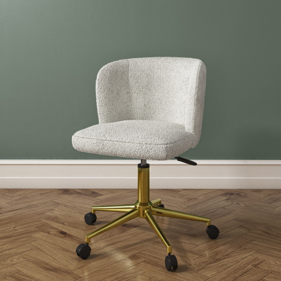 GRADE A1 - Cream Faux Sheepskin Teddy Office Swivel Chair - Rowan
