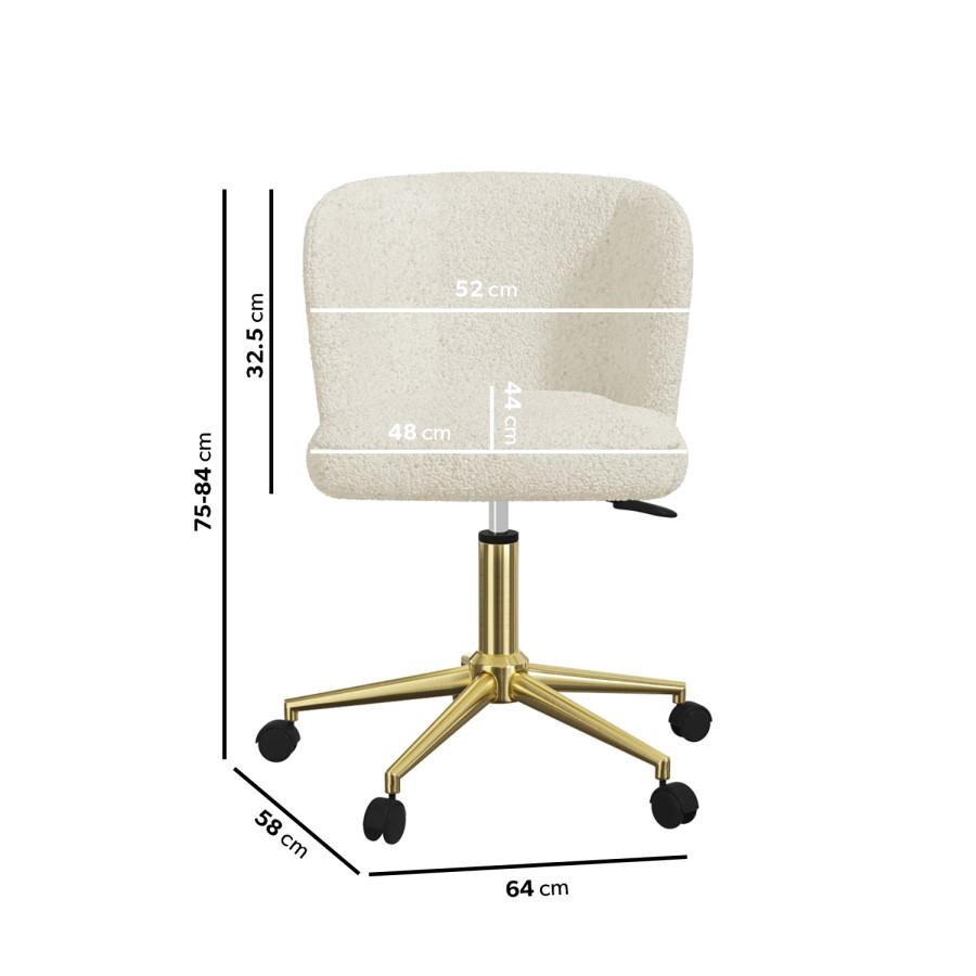 GRADE A1 - Cream Faux Sheepskin Teddy Office Swivel Chair - Rowan