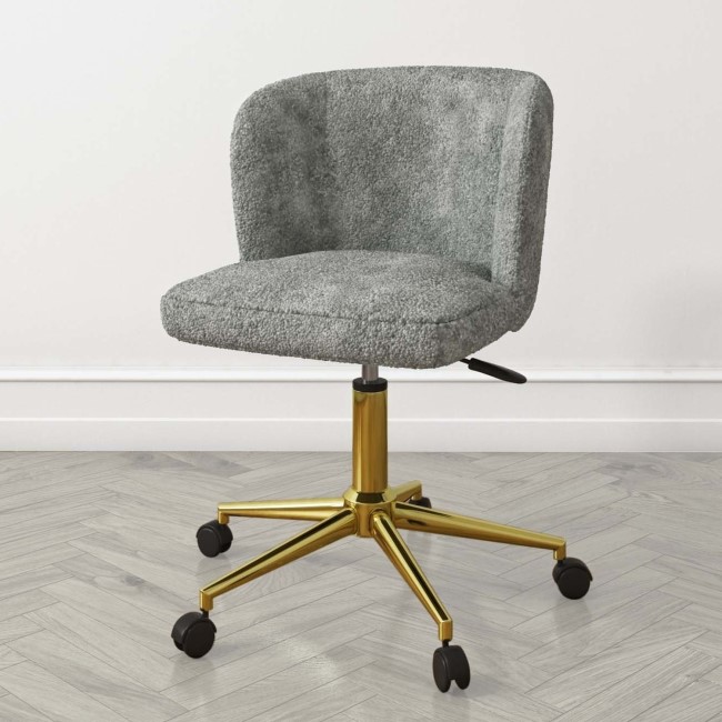Grey Faux Sheepskin Teddy Office Swivel Chair - Rowan