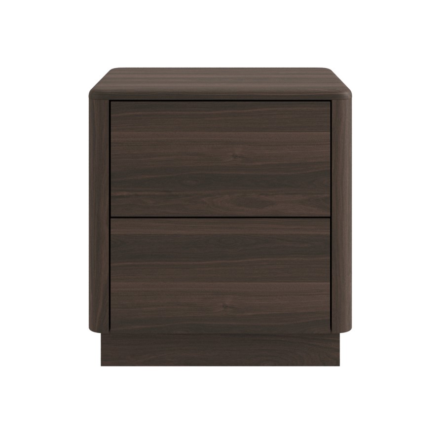 Modern Walnut 2 Drawer Bedside Table - Rowan