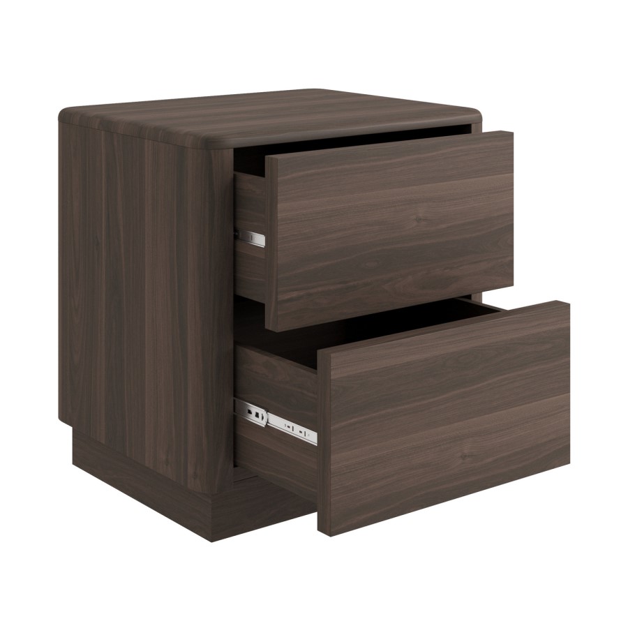 Modern Walnut 2 Drawer Bedside Table - Rowan