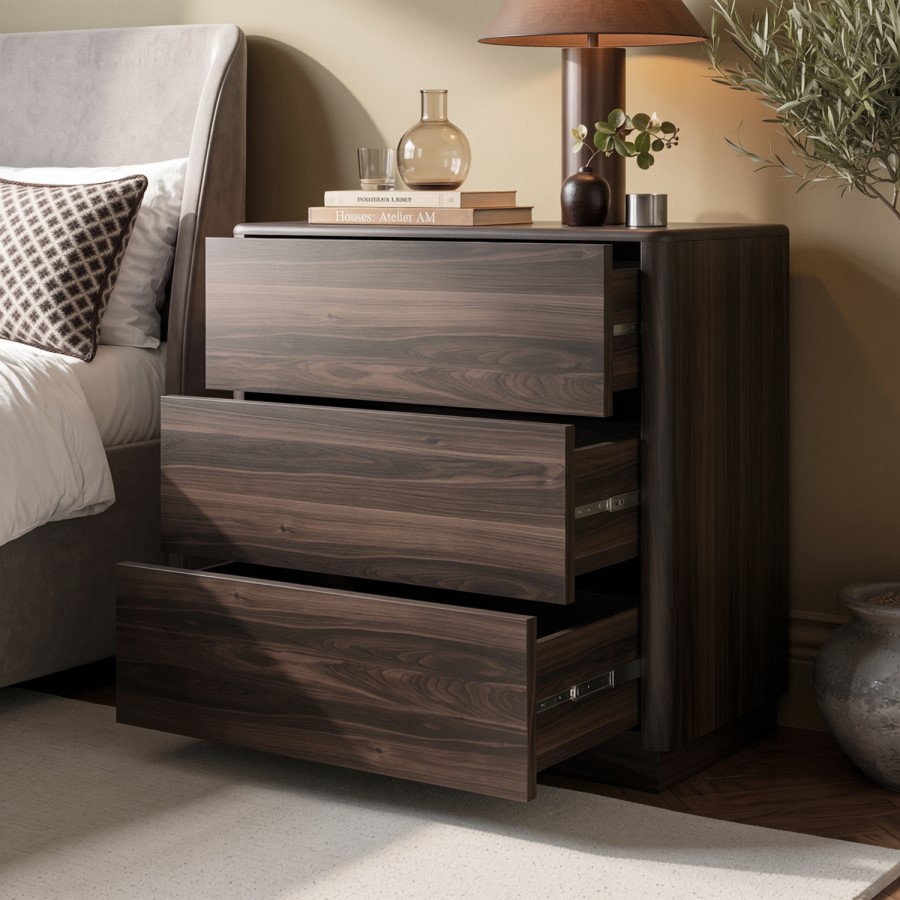 Modern Walnut 3 Drawer Chest of Drawers - Rowan
