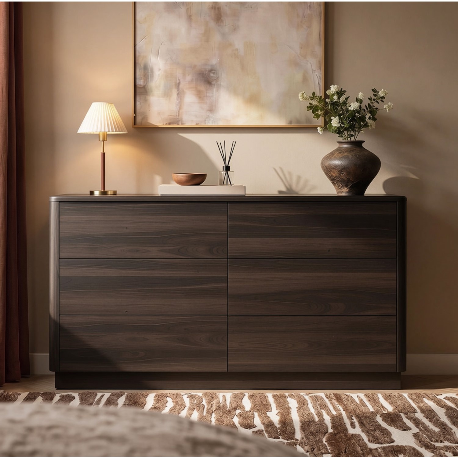 Modern Walnut 6 Drawer Chest Drawers