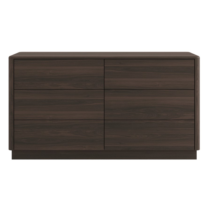 Modern Walnut 6 Drawer Chest of Drawers - Rowan