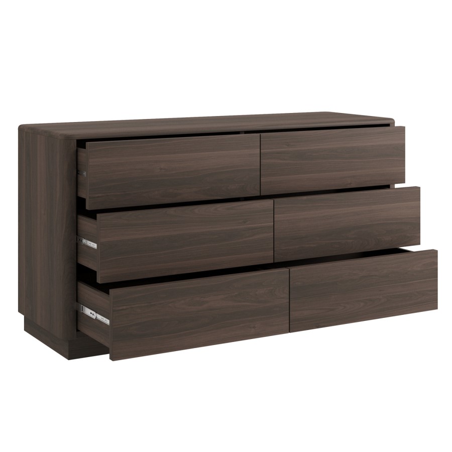 Modern Walnut 6 Drawer Chest of Drawers - Rowan