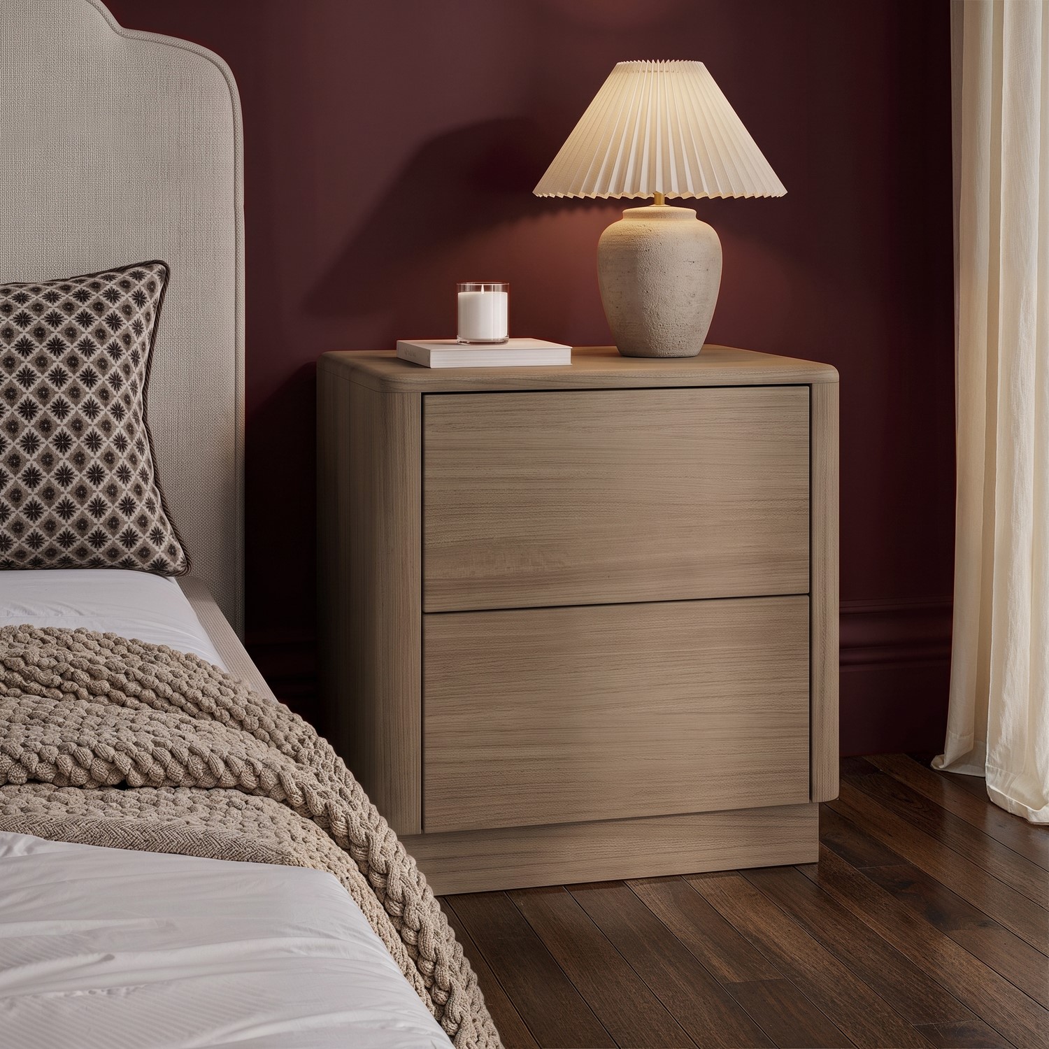 Modern Oak 2 Drawer Bedside Table