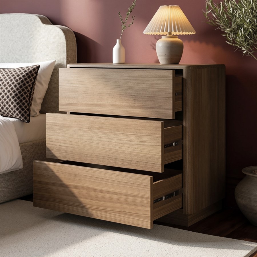Modern Oak 3 Drawer Chest of Drawers - Rowan