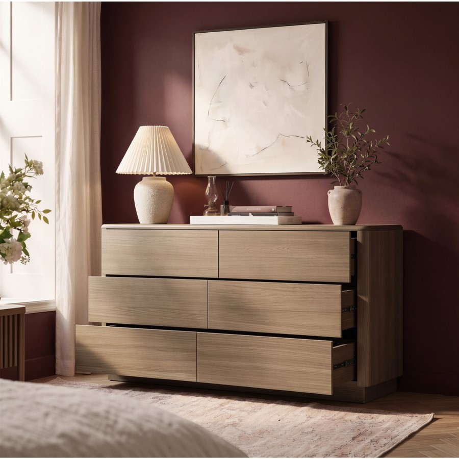 Modern Oak 6 Drawer Chest of Drawers - Rowan