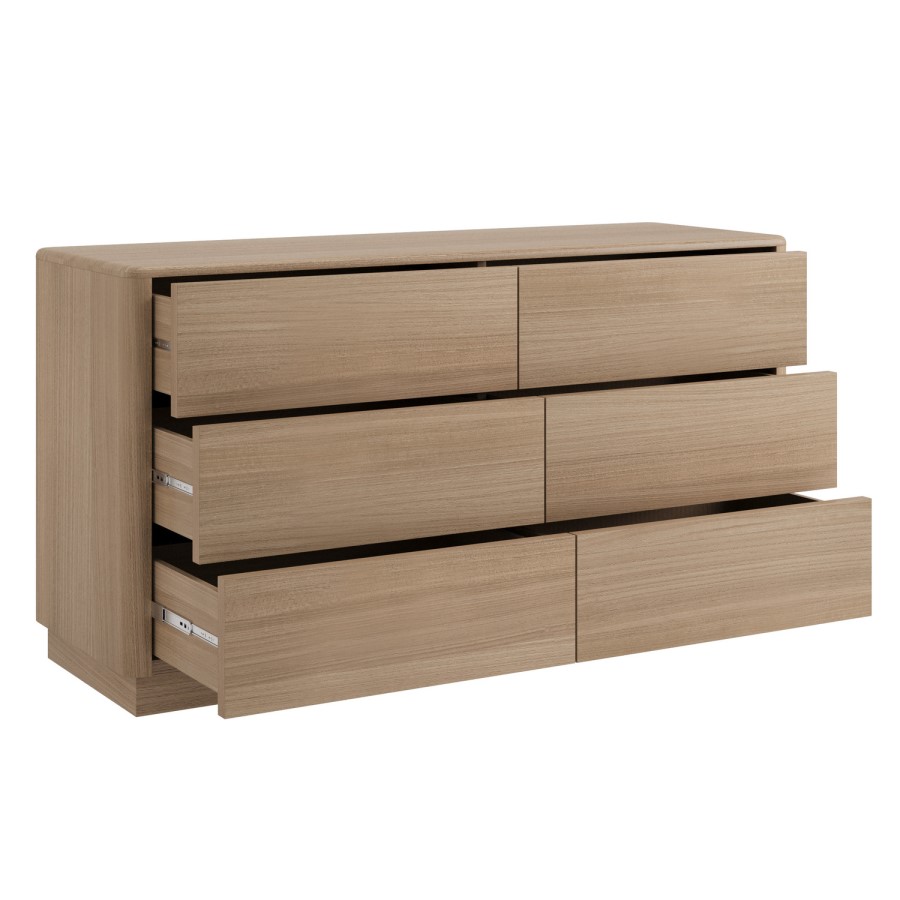 Modern Oak 6 Drawer Chest of Drawers - Rowan