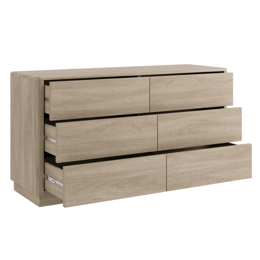 Modern Light Oak 6 Drawer Chest of Drawers - Rowan