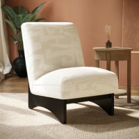 Beige Jacquard Patterned Fabric Chair - Raya