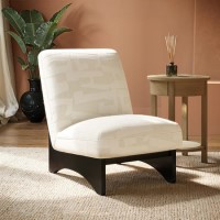 Beige Jacquard Patterned Fabric Accent Chair - Raya