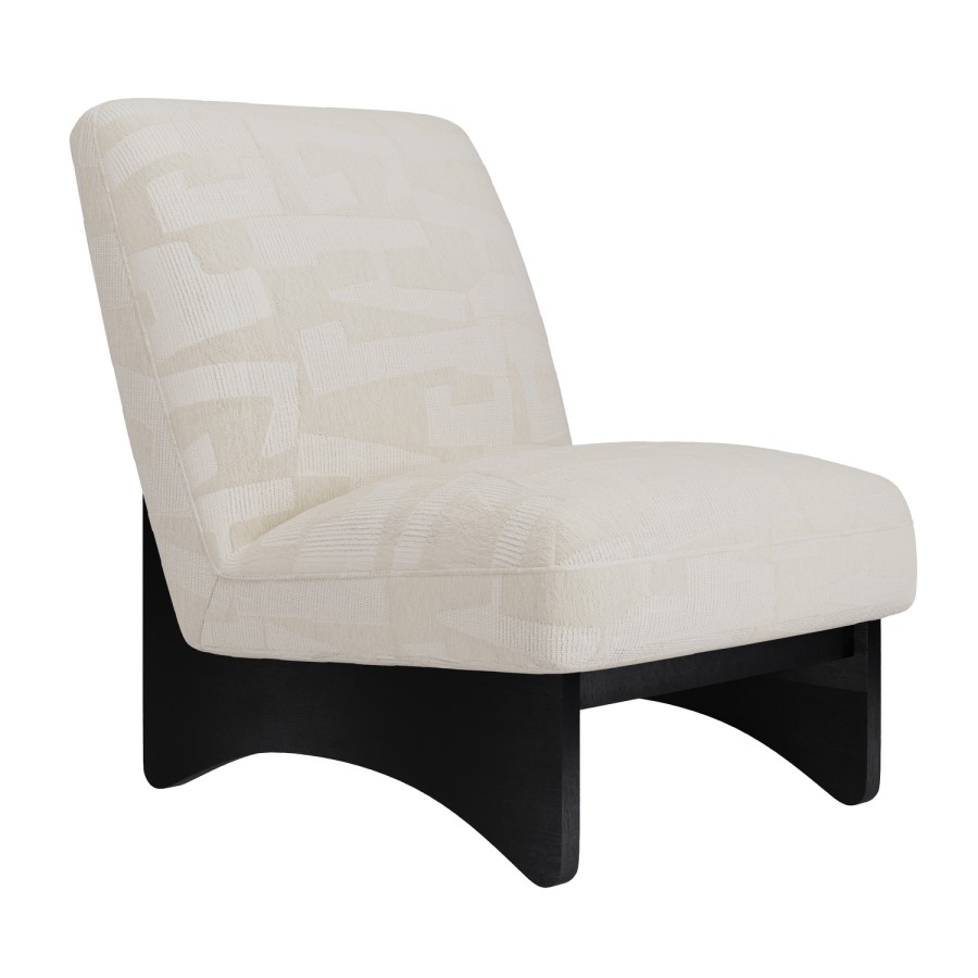 Beige Jacquard Patterned Fabric Accent Chair - Raya
