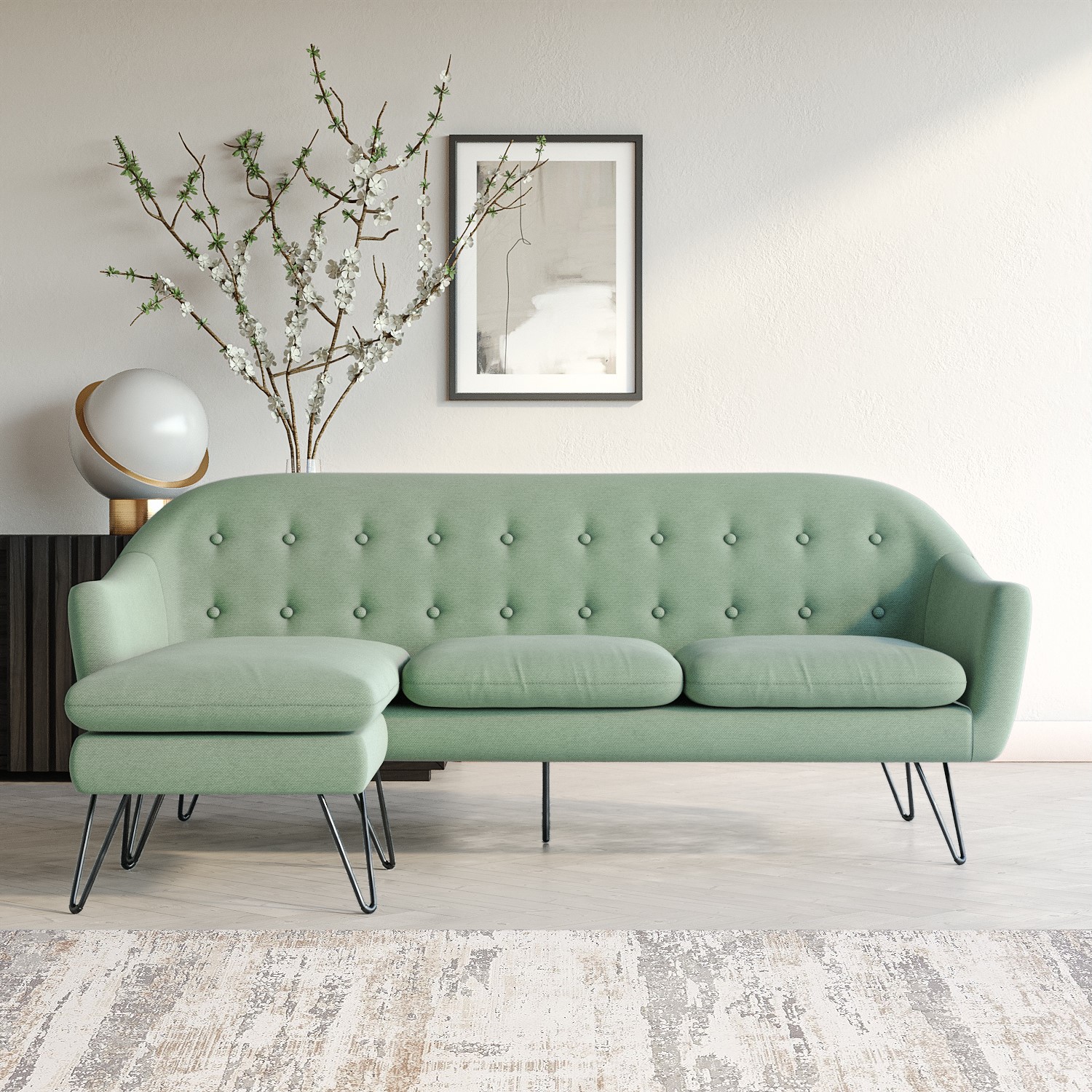Sage green fabric l shaped 3 seater sofa rylee £499.97 gofurniture.co.uk