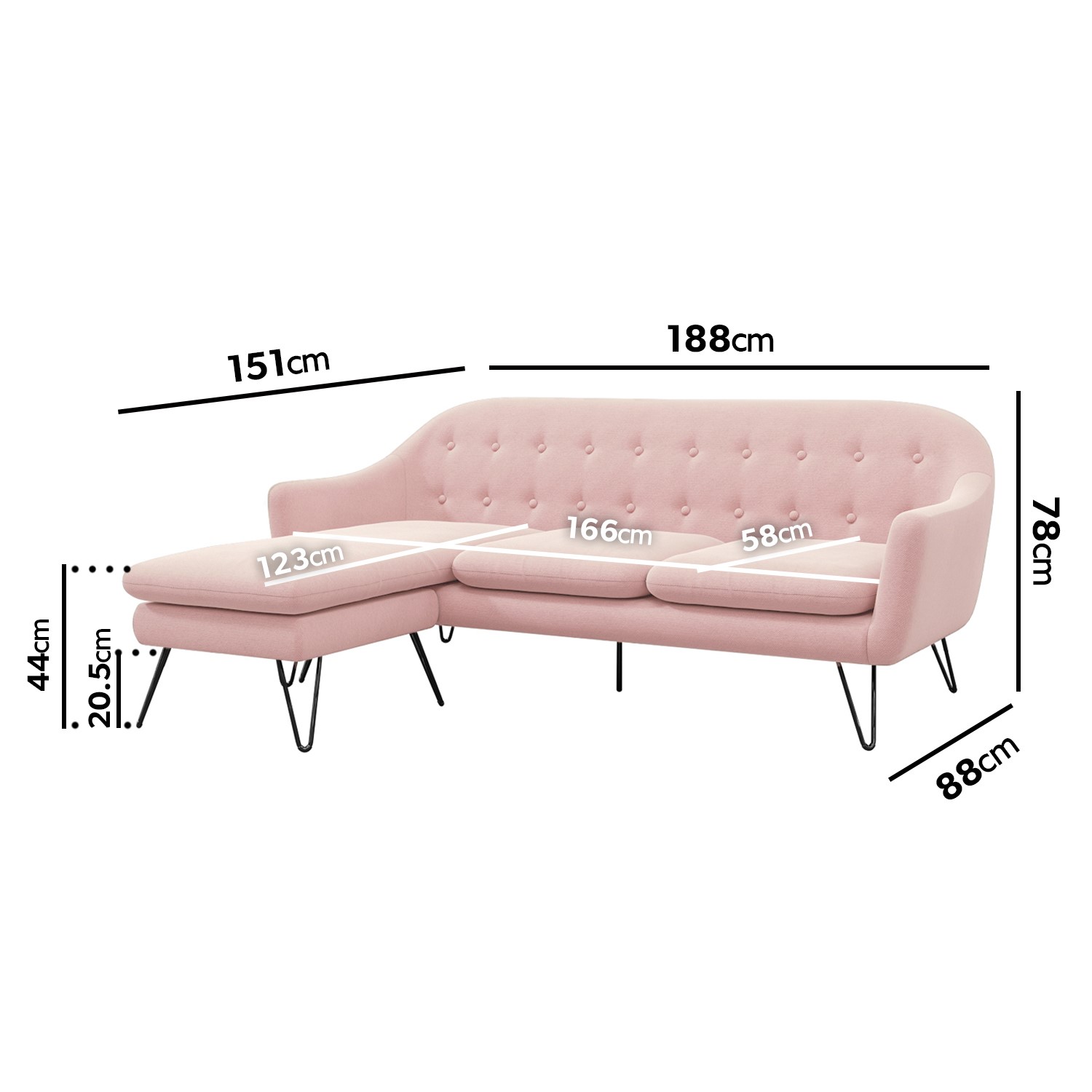 Read more about Pink fabric reversible l shaped sofa seats 3 rylee